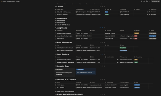Student Course & Deadline Tracker - Notion APP