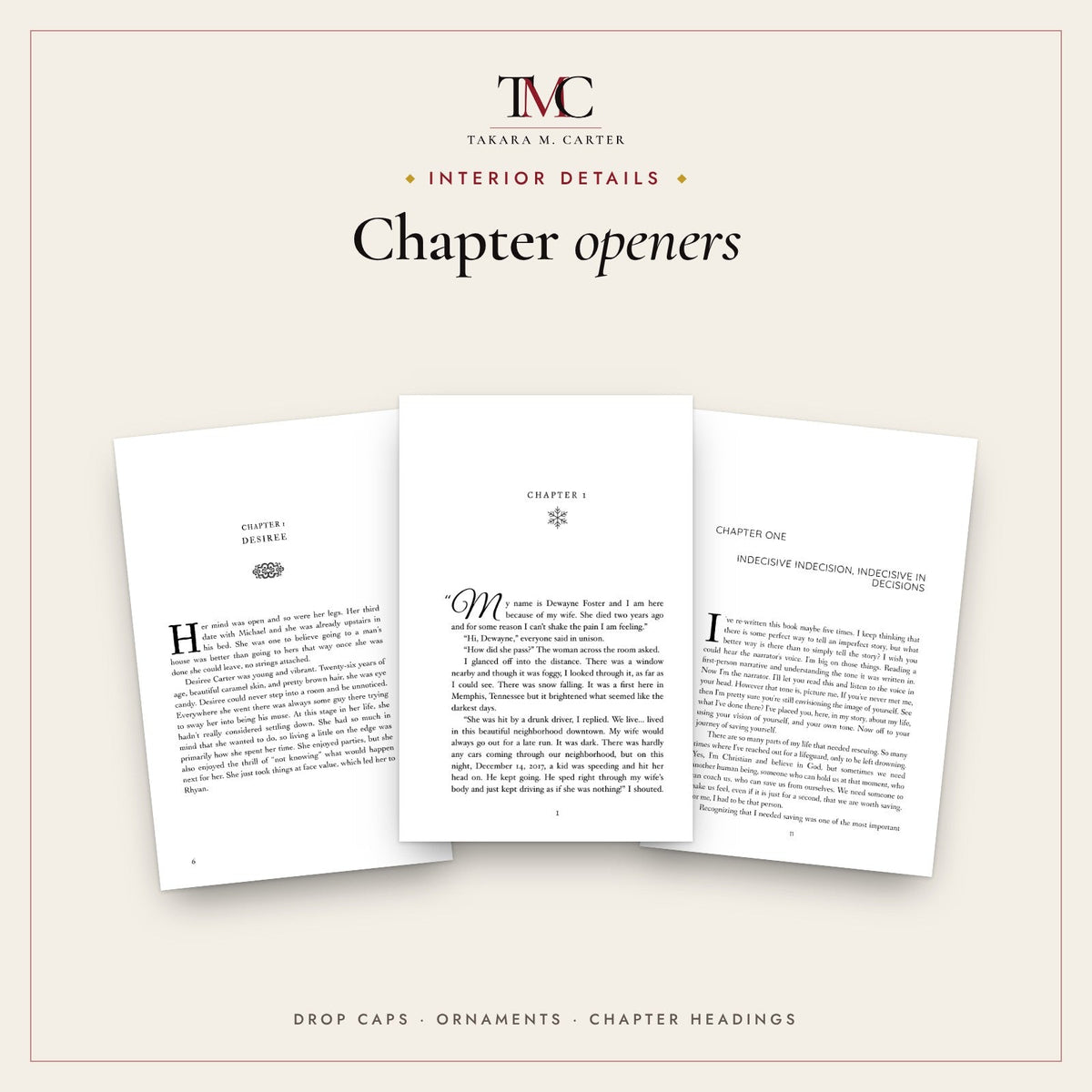 Chapter opener designs formatted in Vellum